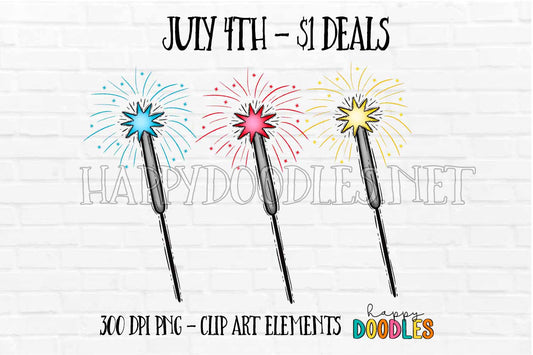 Sparklers July 4th $1 Deal - Hand Drawn Commercial Use Clipart Graphics