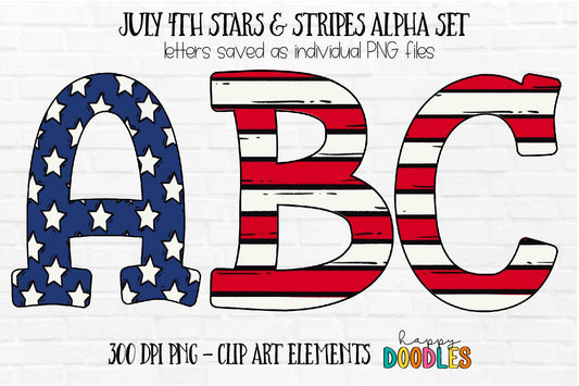Stars and Stripes Letter Sets - Hand Drawn Commercial Use Clipart Graphics