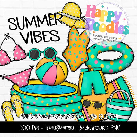 Summer Vibes - Hand Drawn Commercial Use Clipart Graphics 2024
