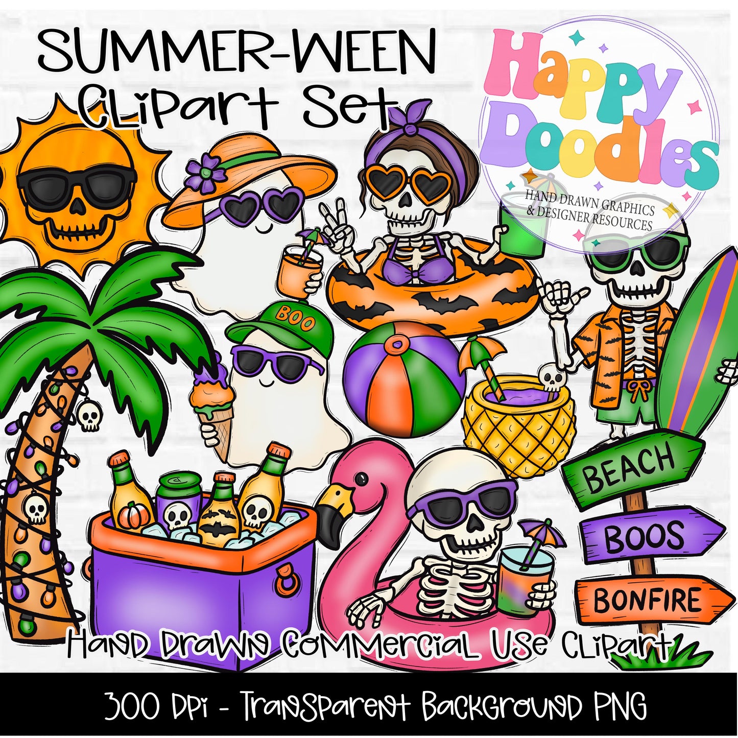 SummerWeen Clipart Set | Printable PNG Summer Halloween Illustrations