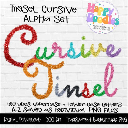 Tinsel Cursive Letters - Hand Drawn Commercial Use Clipart Graphics