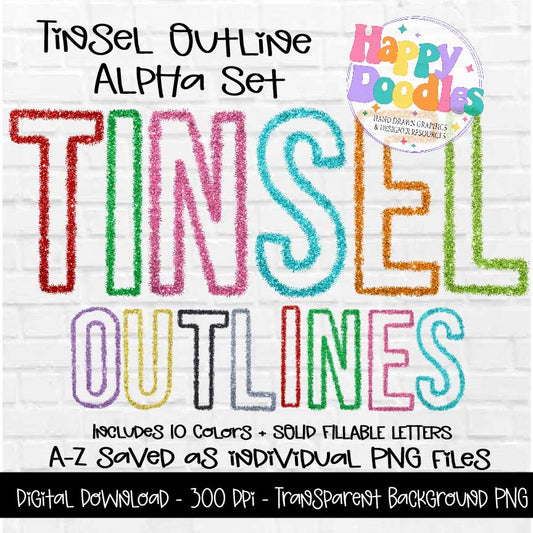 Tinsel Outline Letters - Hand Drawn Commercial Use Clipart Graphics