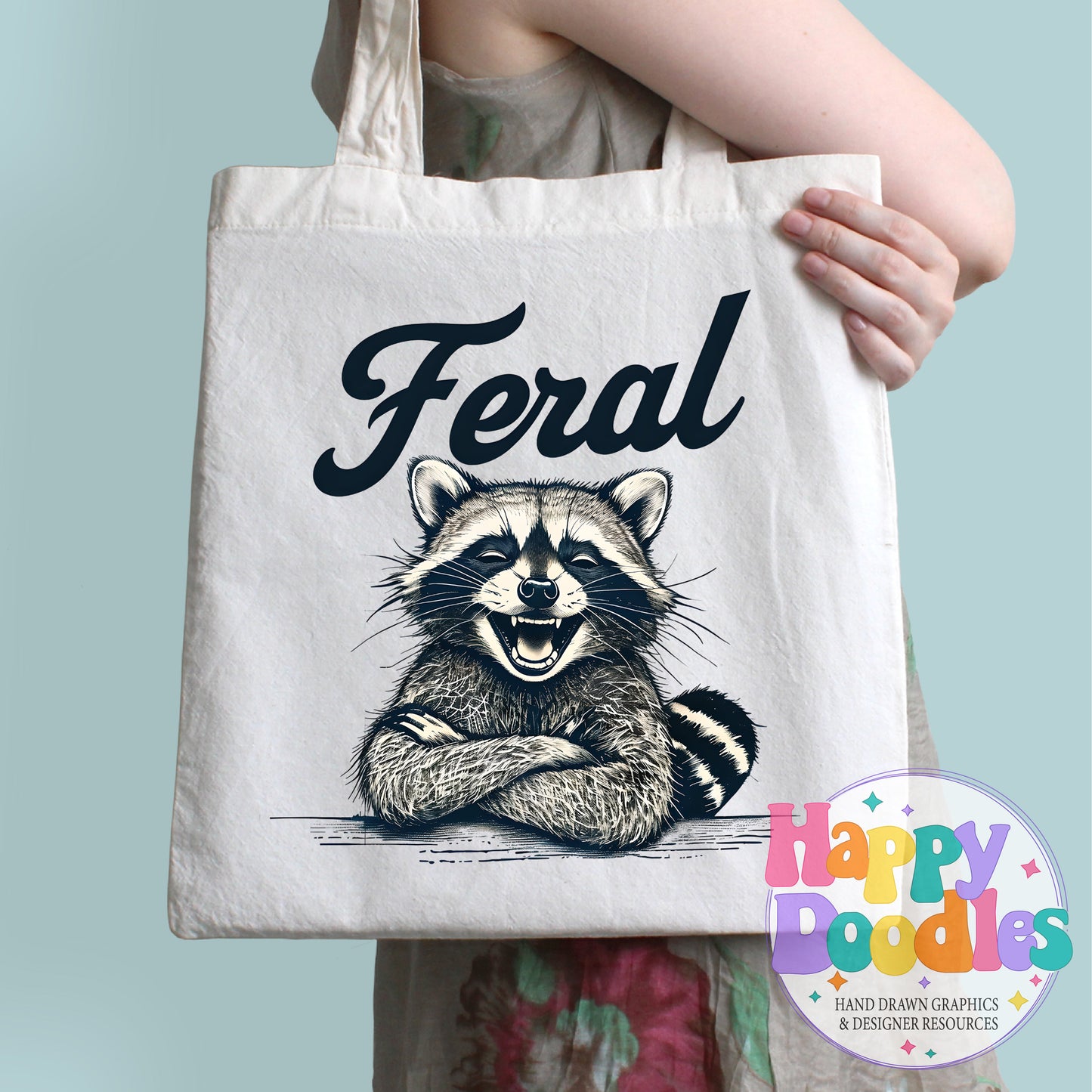 Feral Raccoon Printable PNG for Sublimation & Crafts - Happy Doodles Designs