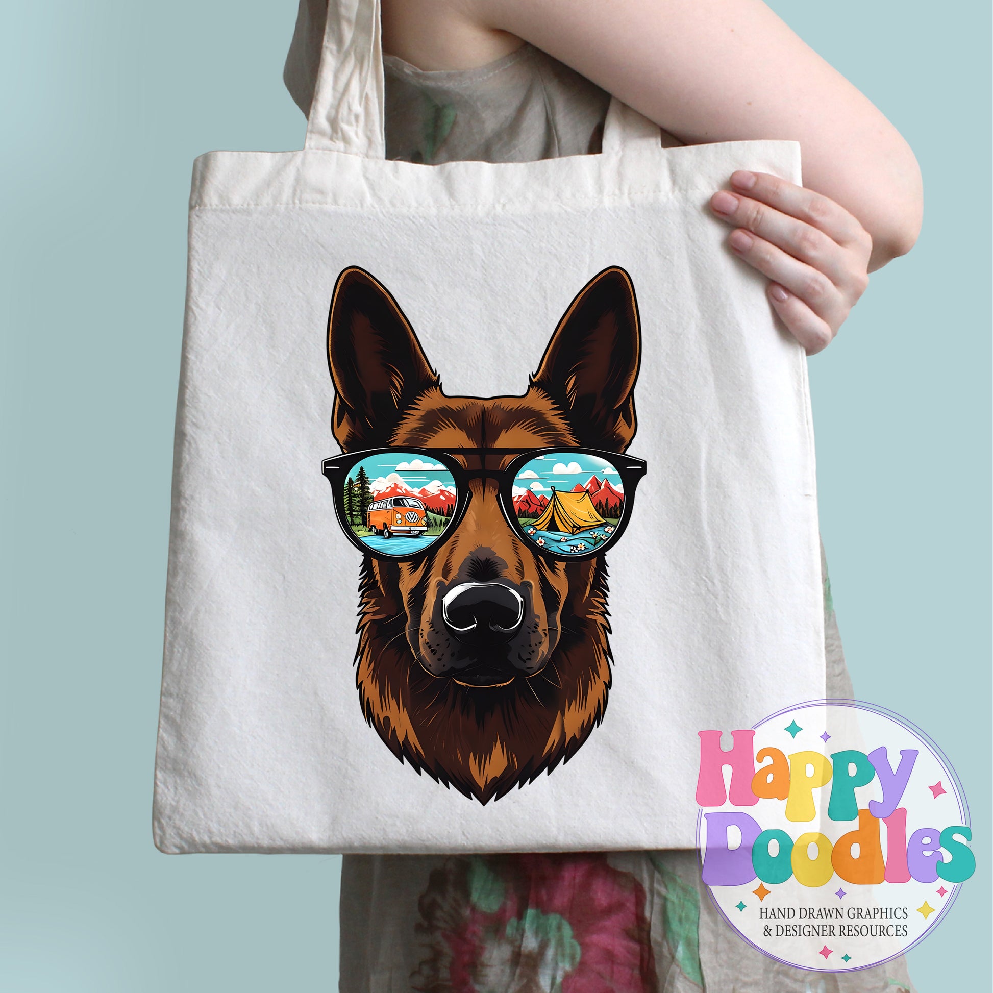 German Shephard Camping Glasses Printable PNG for Sublimation & Crafts - Happy Doodles Designs