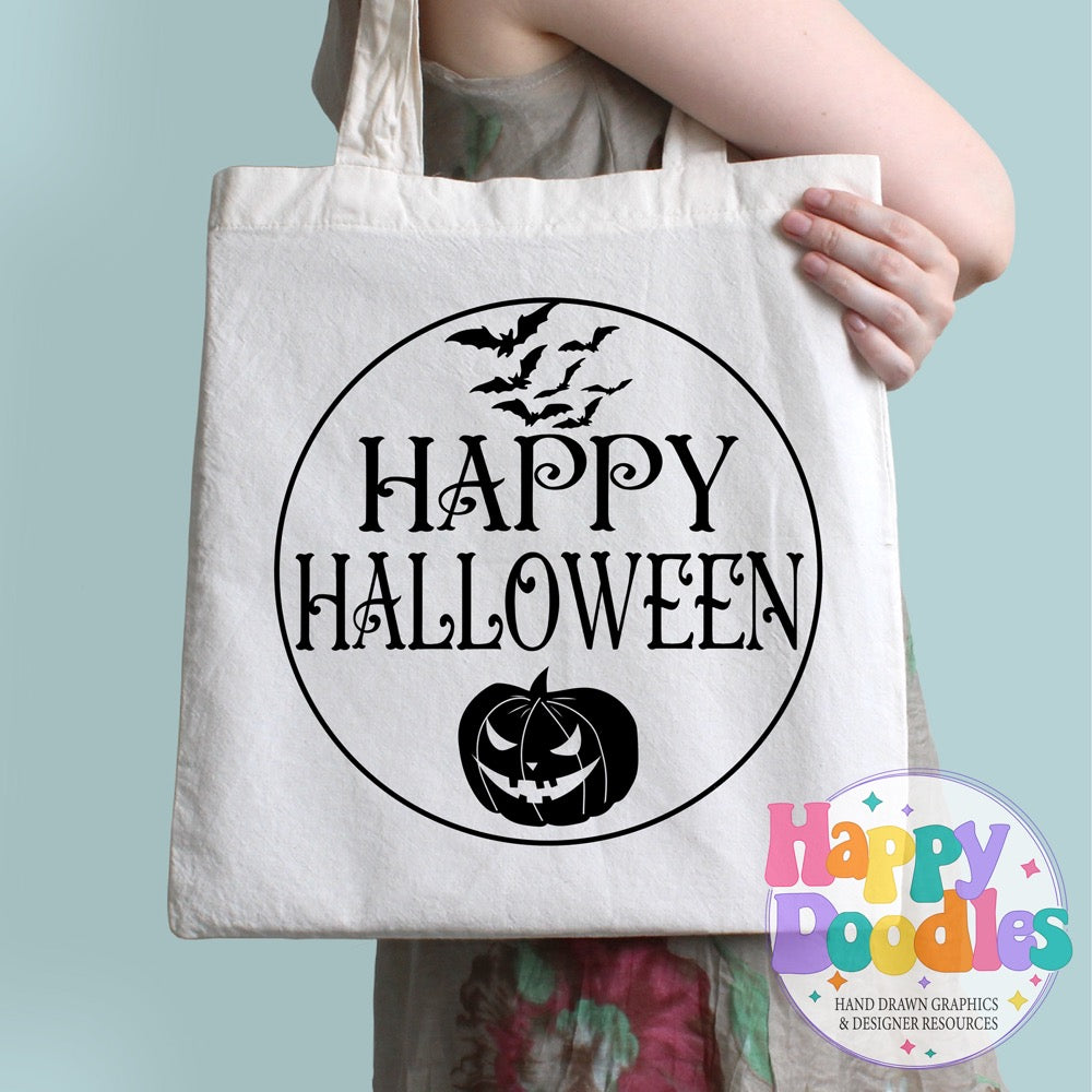 Halloween Sign Circle Happy Halloween SVG | Whimsical Porch/Wall Sign Design
