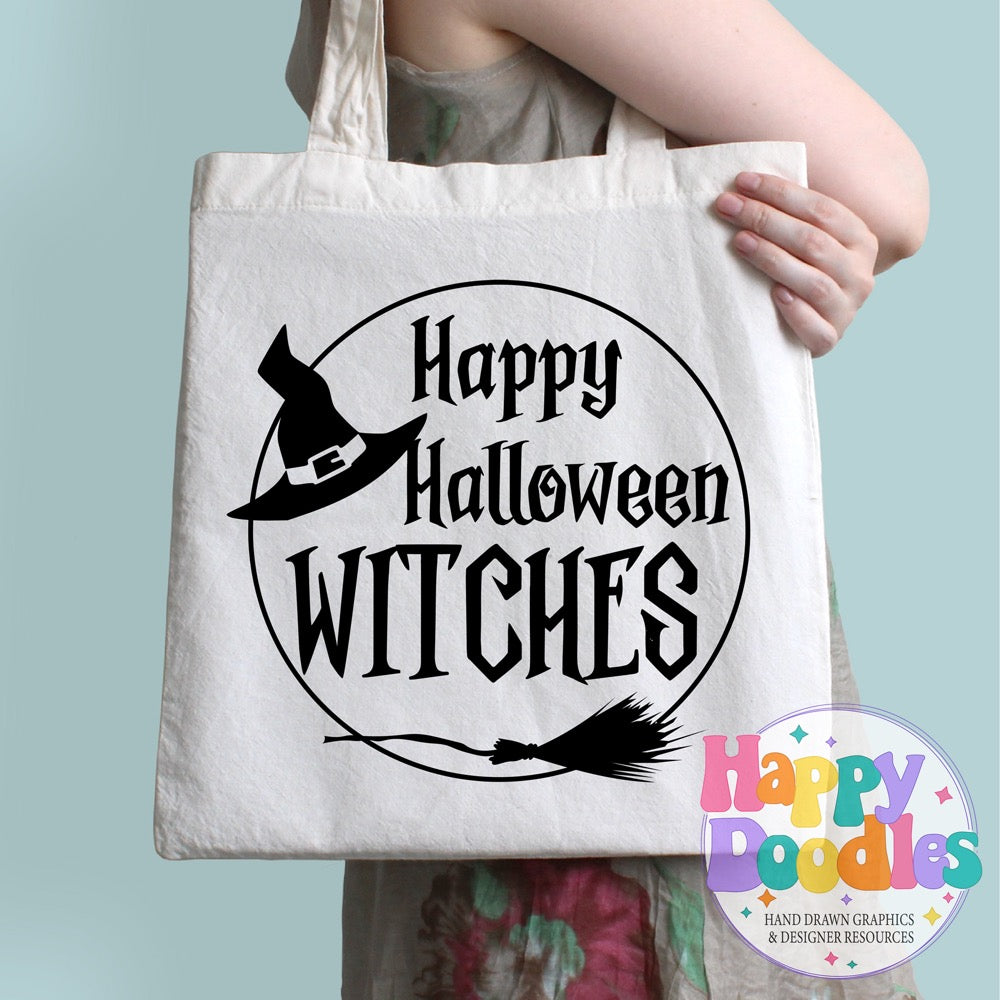 Halloween Sign Circle Happy Halloween Witches SVG | Festive Door Sign SVG for Crafts