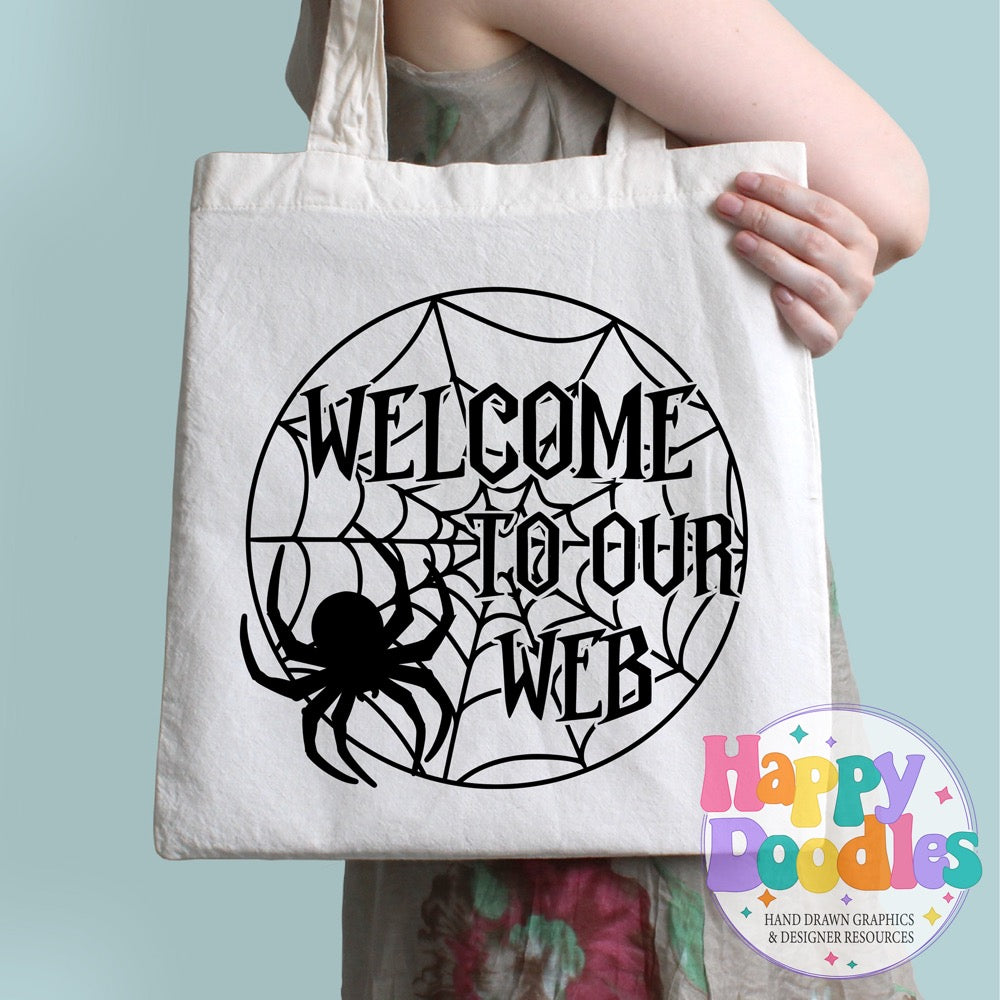 Halloween Sign Circle Welcome to our Web SVG | Seasonal Sign SVG for Cricut & Silhouette