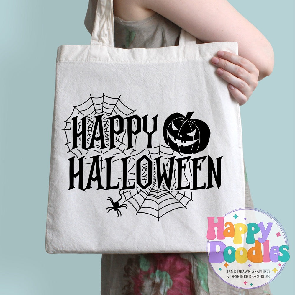 Halloween Sign Happy Halloween Pumpkin Spider SVG | Festive Door Sign SVG for Crafts