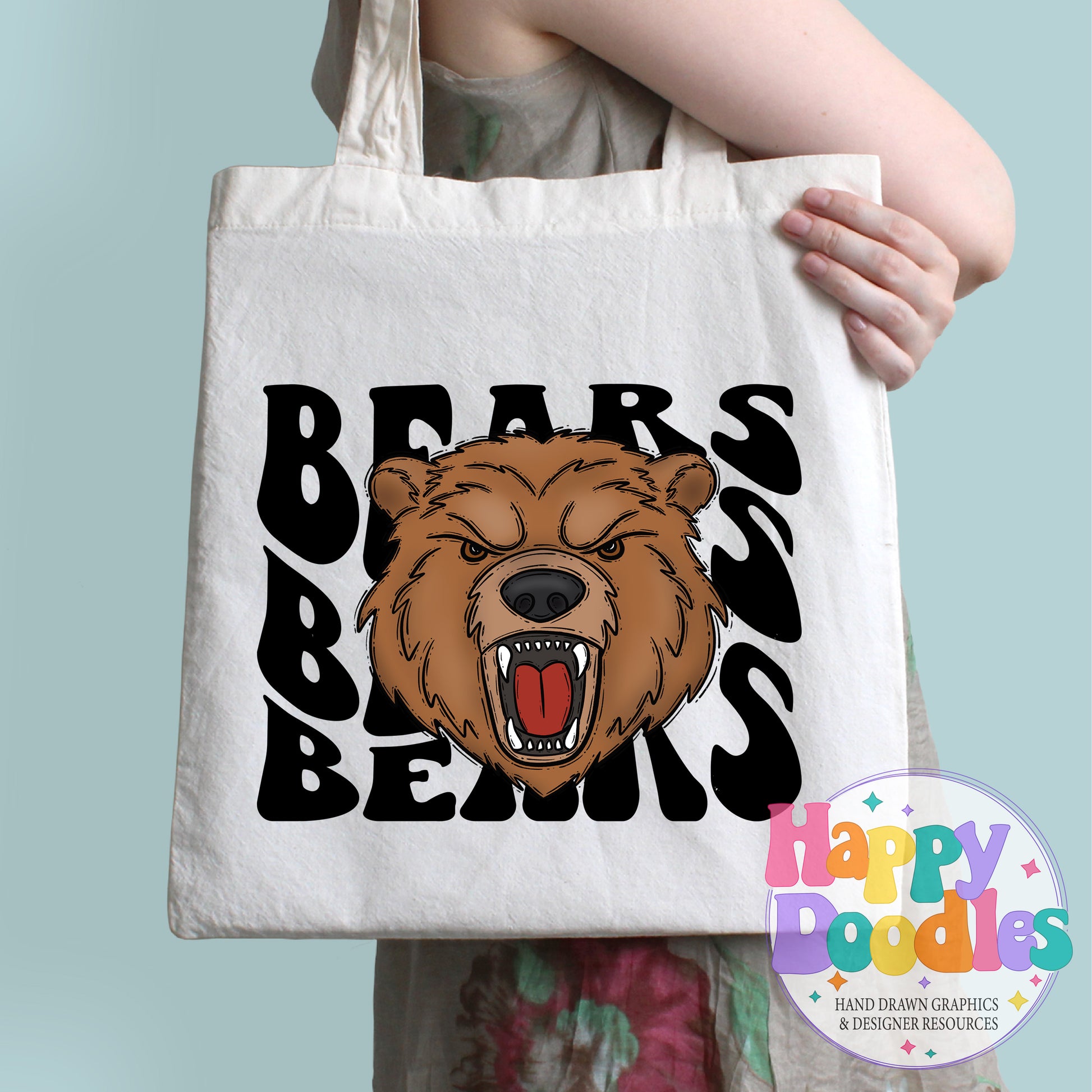 Wavy Retro Bears Mascot Printable PNG for Sublimation & Crafts - Happy Doodles Designs