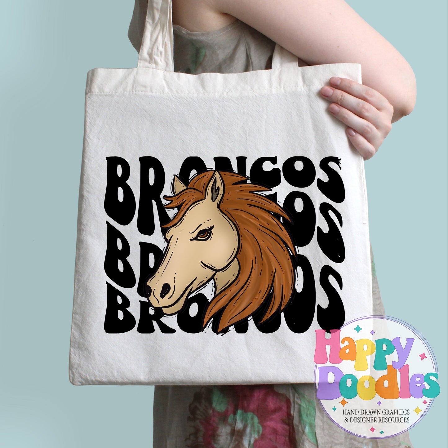 Wavy Retro Broncos Mascot Printable PNG - Happy Doodles Designs