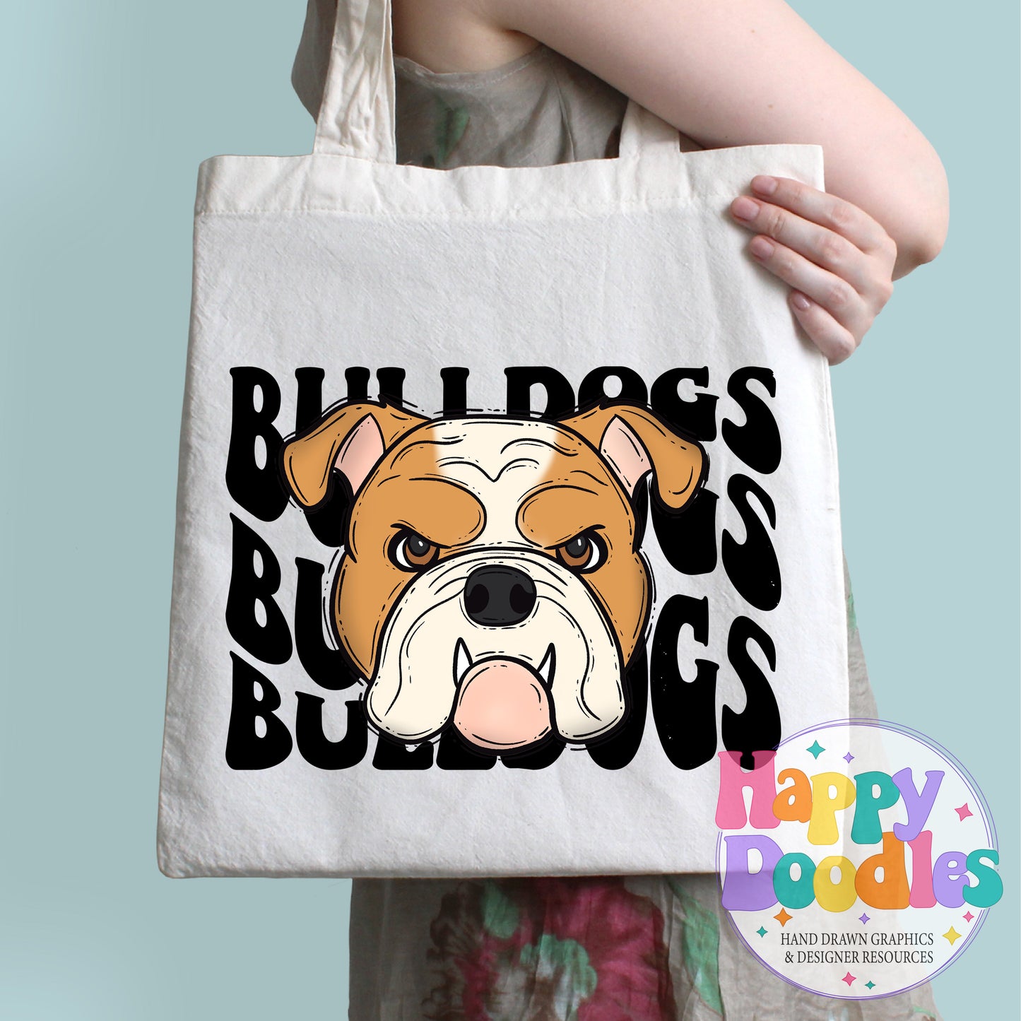 Wavy Retro Bulldogs Mascot DIY Printable T‑Shirt Design - Happy Doodles Designs