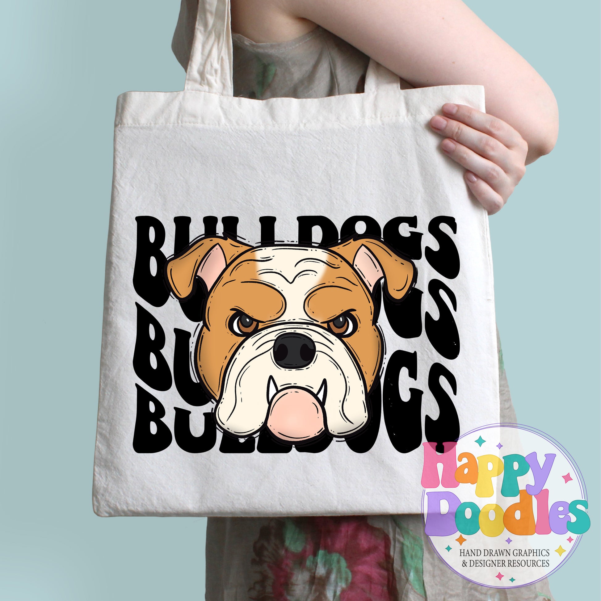 Wavy Retro Bulldogs Mascot DIY Printable T‑Shirt Design - Happy Doodles Designs