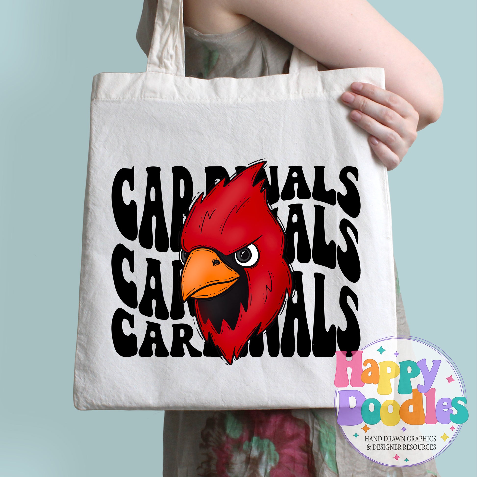 Wavy Retro Cardinals Mascot High Resolution Printable PNG - Happy Doodles Designs