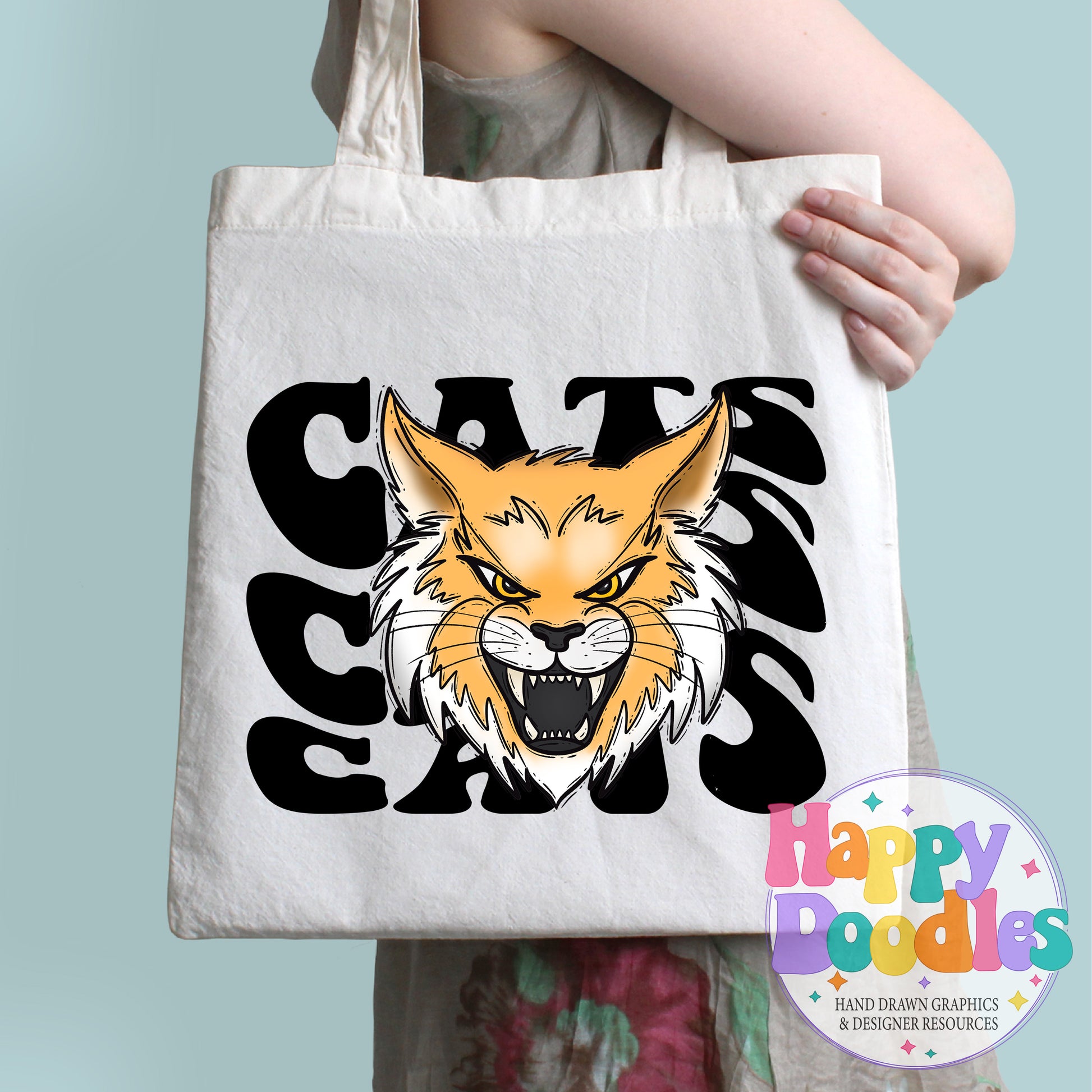 Wavy Retro Cats Mascot T‑Shirt Printable PNG Download - Happy Doodles Designs