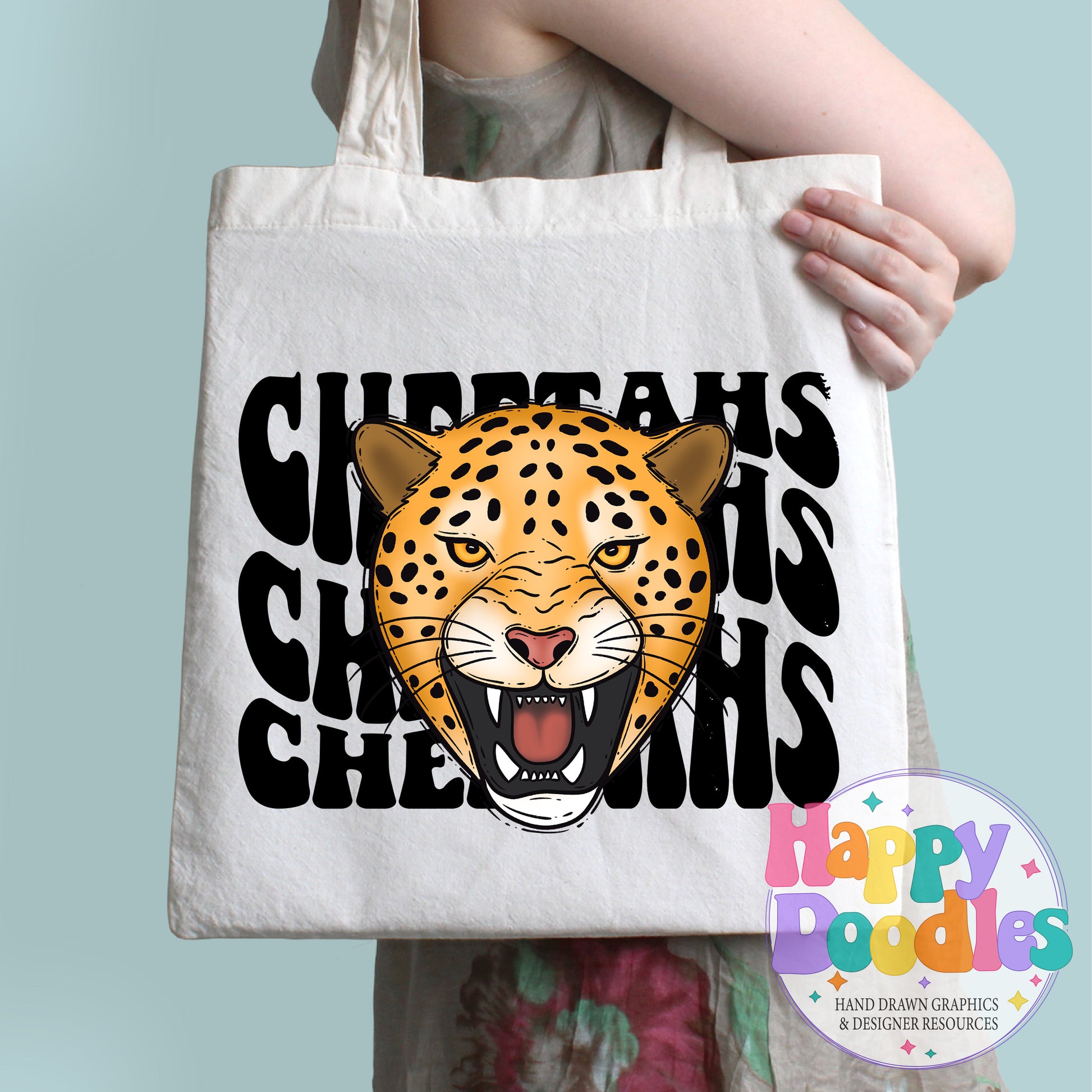 Wavy Retro Cheetahs Mascot High Resolution Printable PNG - Happy Doodles Designs