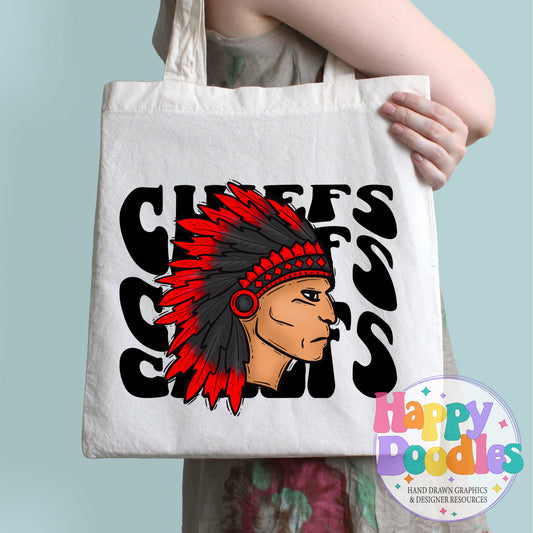 Wavy Retro Chiefs Mascot Printable PNG T‑Shirt Design - Happy Doodles Designs