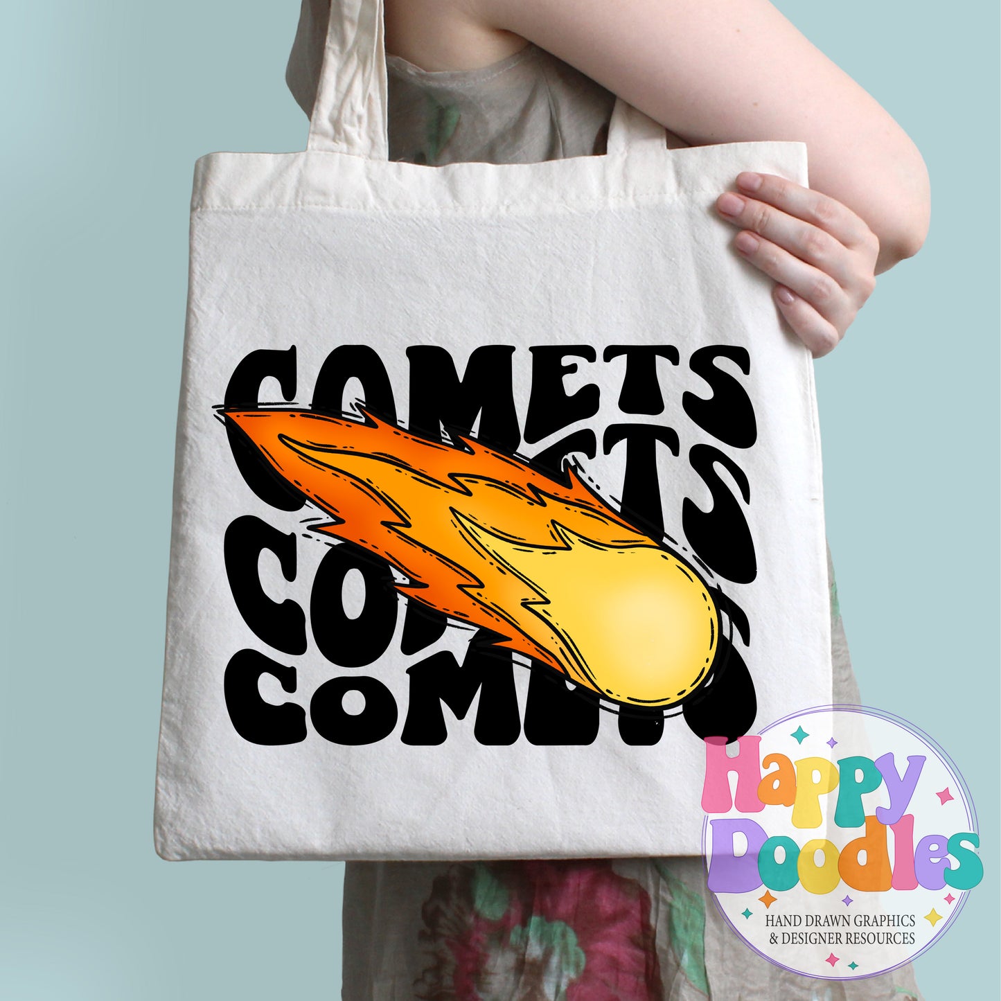 Wavy Retro Comets Mascot Printable PNG for Sublimation & Crafts - Happy Doodles Designs