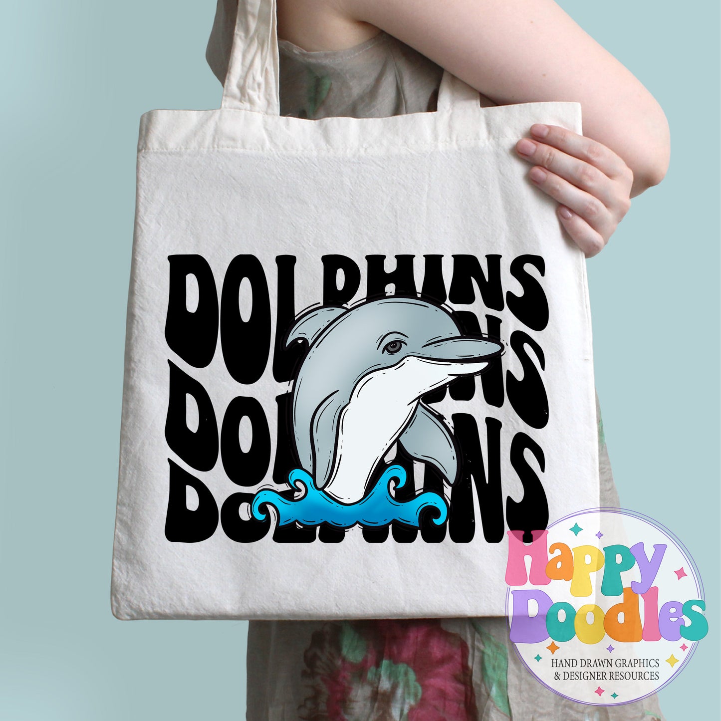 Wavy Retro Dolphins Mascot T‑Shirt Printable PNG Download - Happy Doodles Designs
