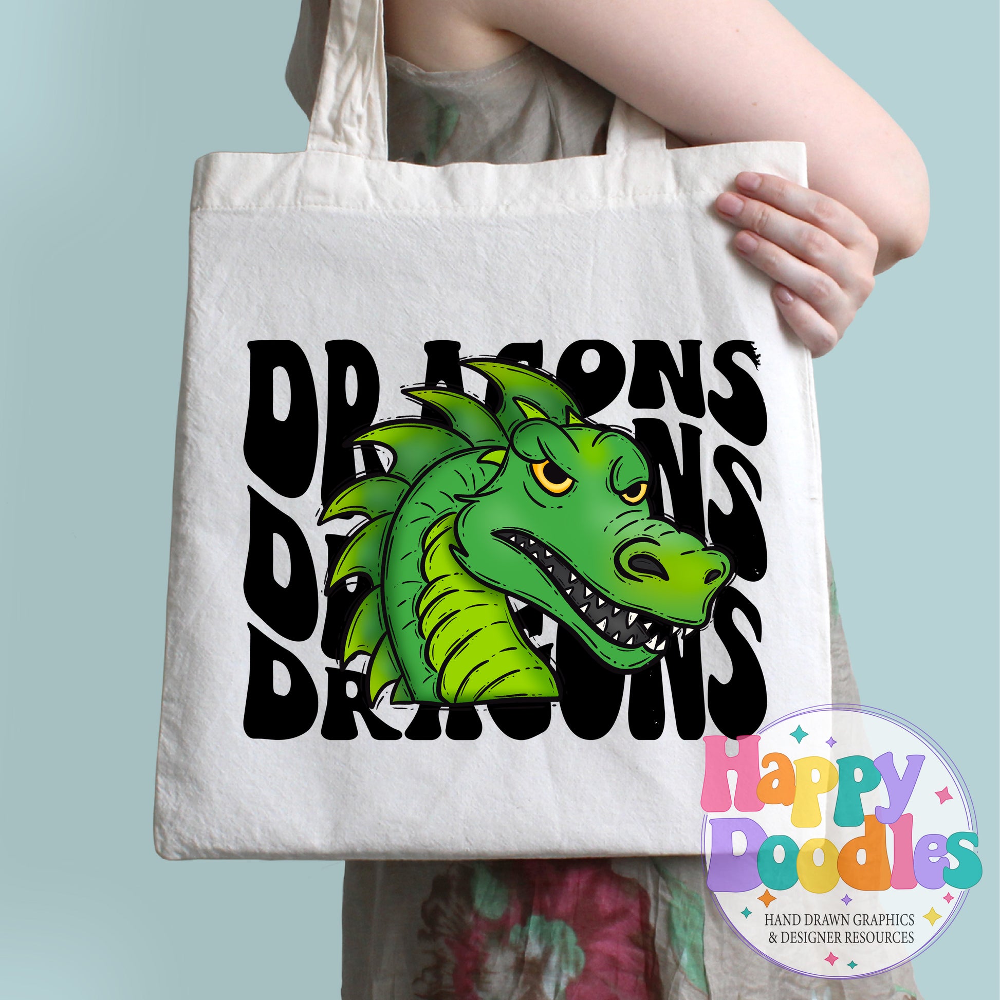 Wavy Retro Dragons Mascot Printable PNG - Happy Doodles Designs