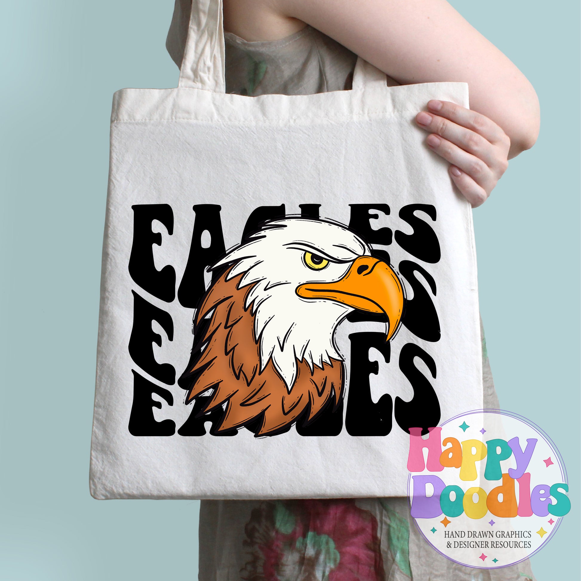 Wavy Retro Eagles Fly Mascot Printable PNG for Sublimation & Crafts - Happy Doodles Designs