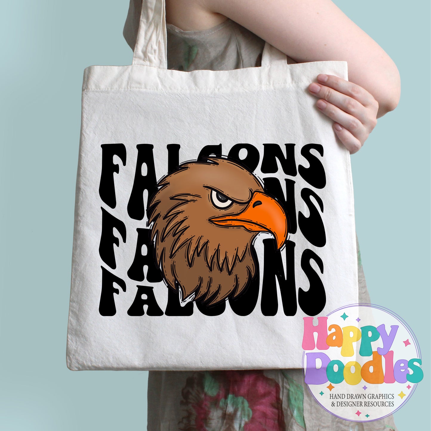 Wavy Retro Falcons Mascot DIY Printable T‑Shirt Design - Happy Doodles Designs
