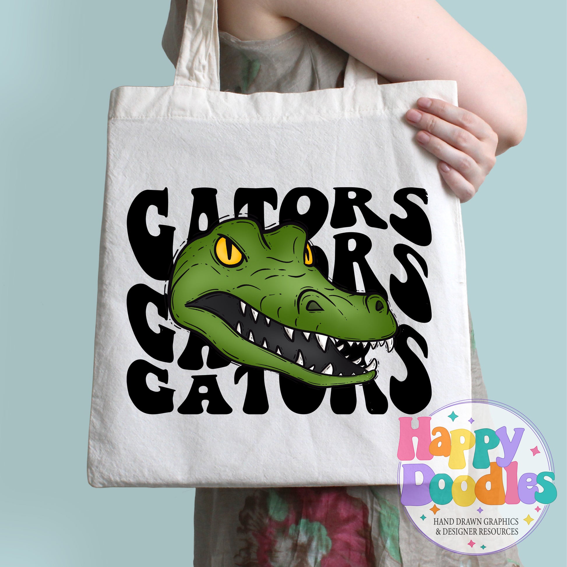 Wavy Retro Gators Mascot Printable PNG T‑Shirt Design - Happy Doodles Designs