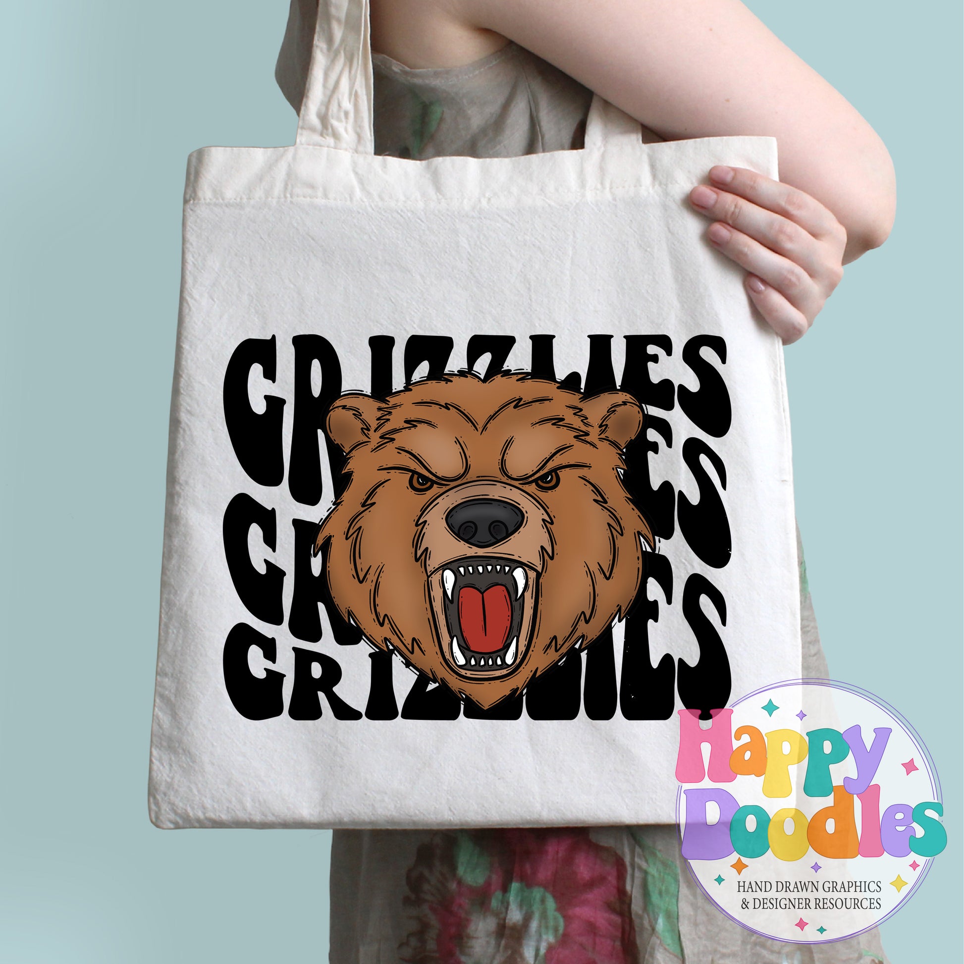 Wavy Retro Grizzlies Mascot T‑Shirt Printable PNG Download - Happy Doodles Designs
