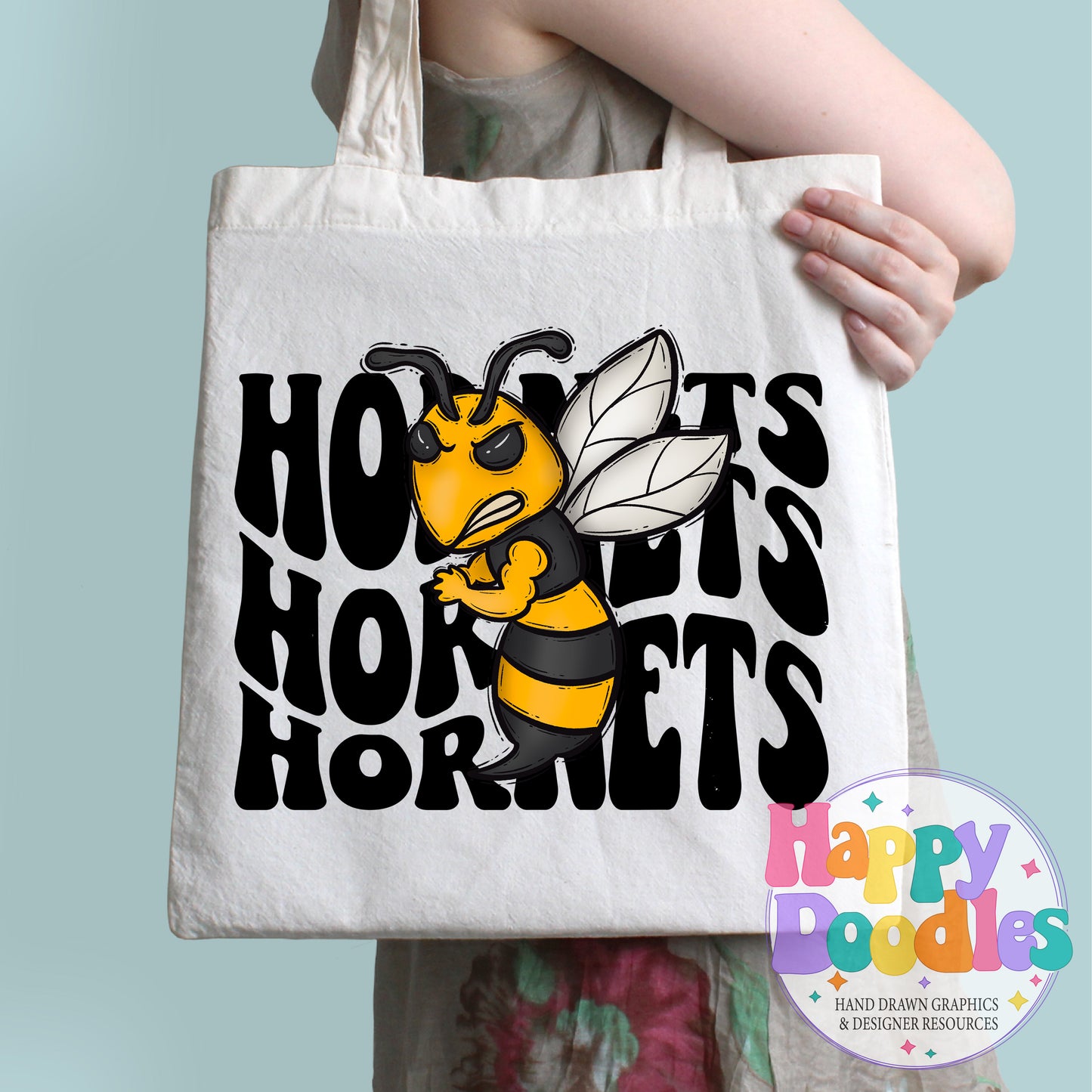 Wavy Retro Hornets Mascot Printable PNG for Sublimation & Crafts - Happy Doodles Designs