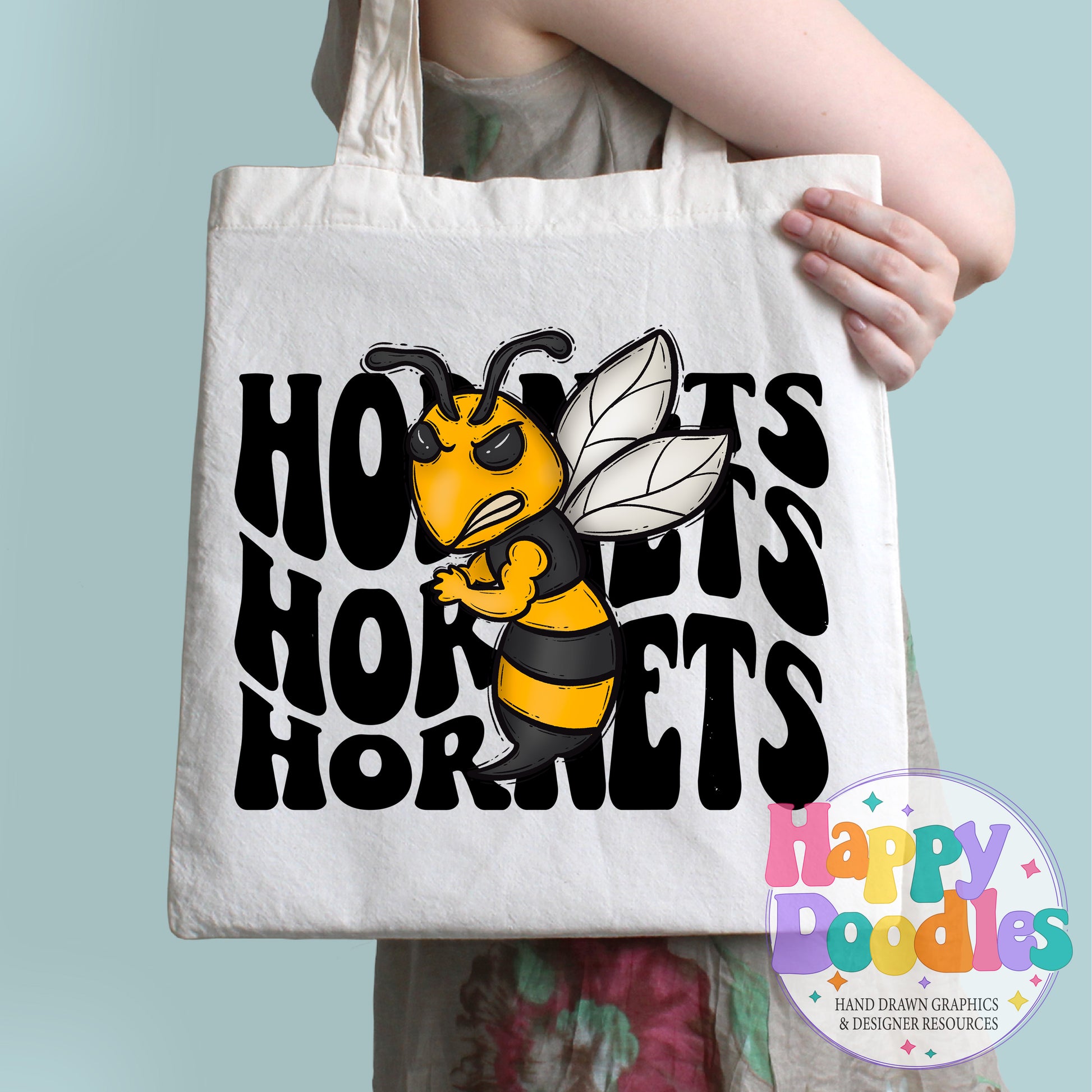 Wavy Retro Hornets Mascot Printable PNG for Sublimation & Crafts - Happy Doodles Designs