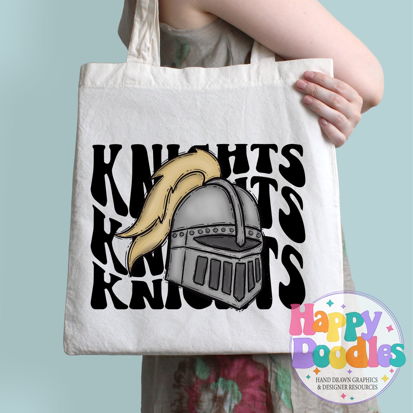 Wavy Retro Knights Mascot T‑Shirt Printable PNG Download - Happy Doodles Designs