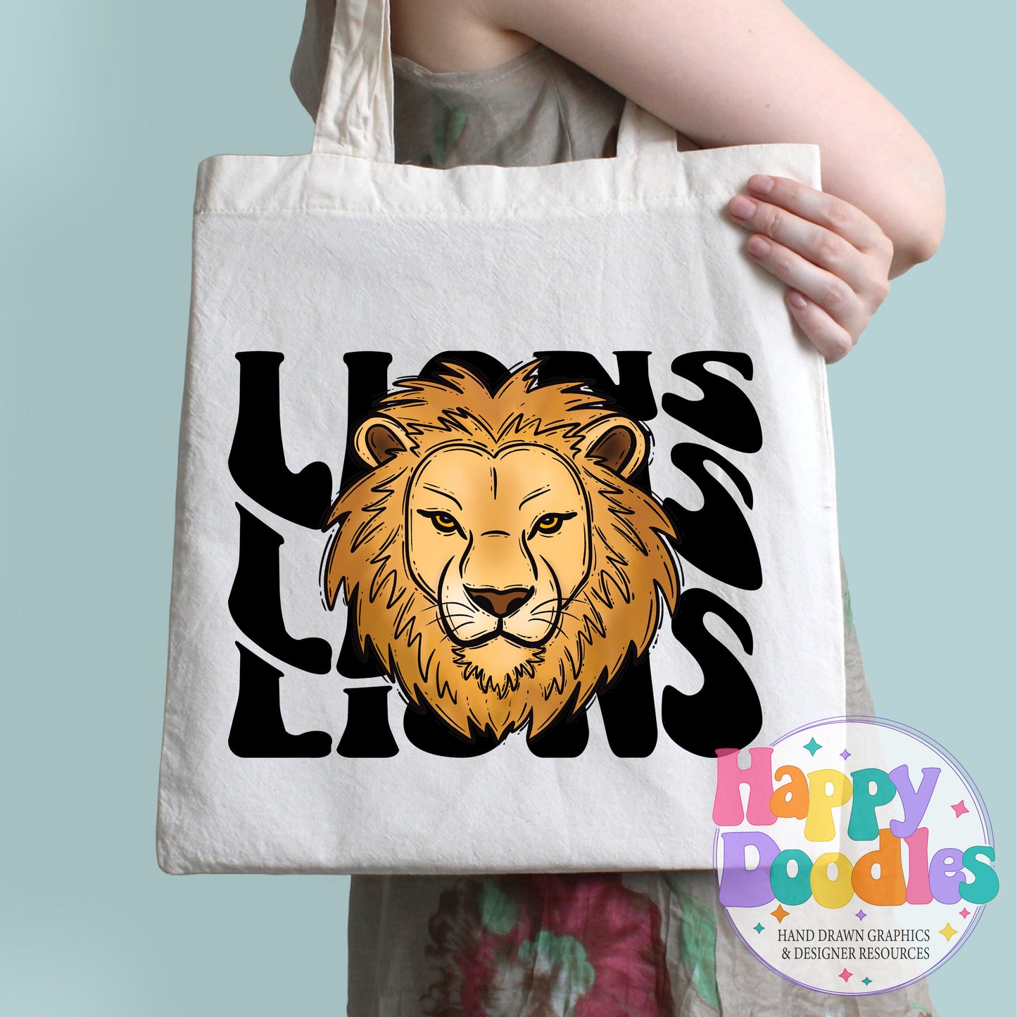 Wavy Retro Lions Mascot DIY Printable T‑Shirt Design - Happy Doodles Designs