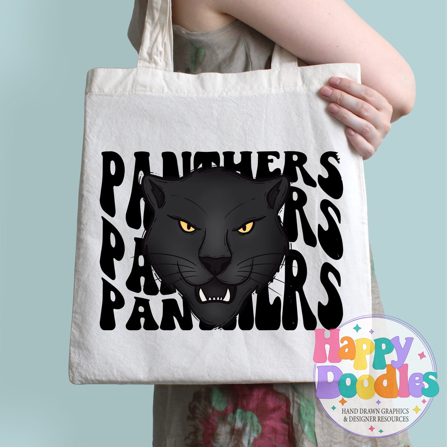 Wavy Retro Panthers Mascot Printable PNG - Happy Doodles Designs