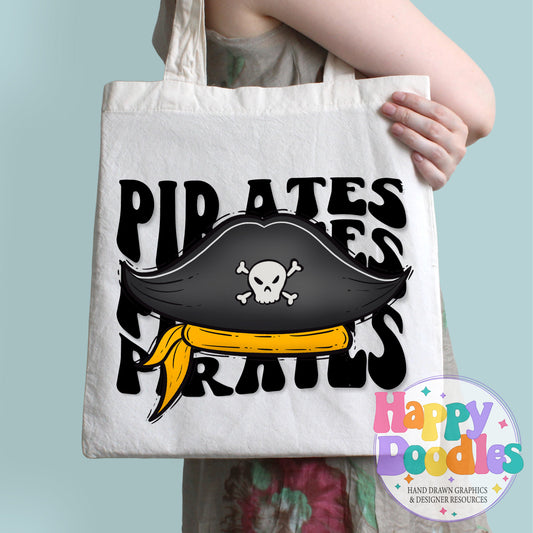 Wavy Retro Pirate Hat Mascot Printable PNG - Happy Doodles Designs