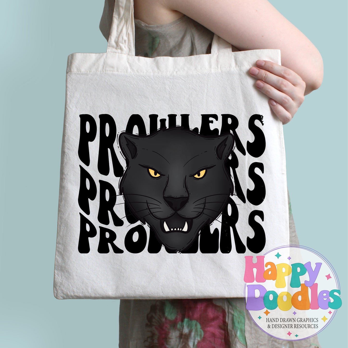 Wavy Retro Prowlers Mascot DIY Printable T‑Shirt Design - Happy Doodles Designs