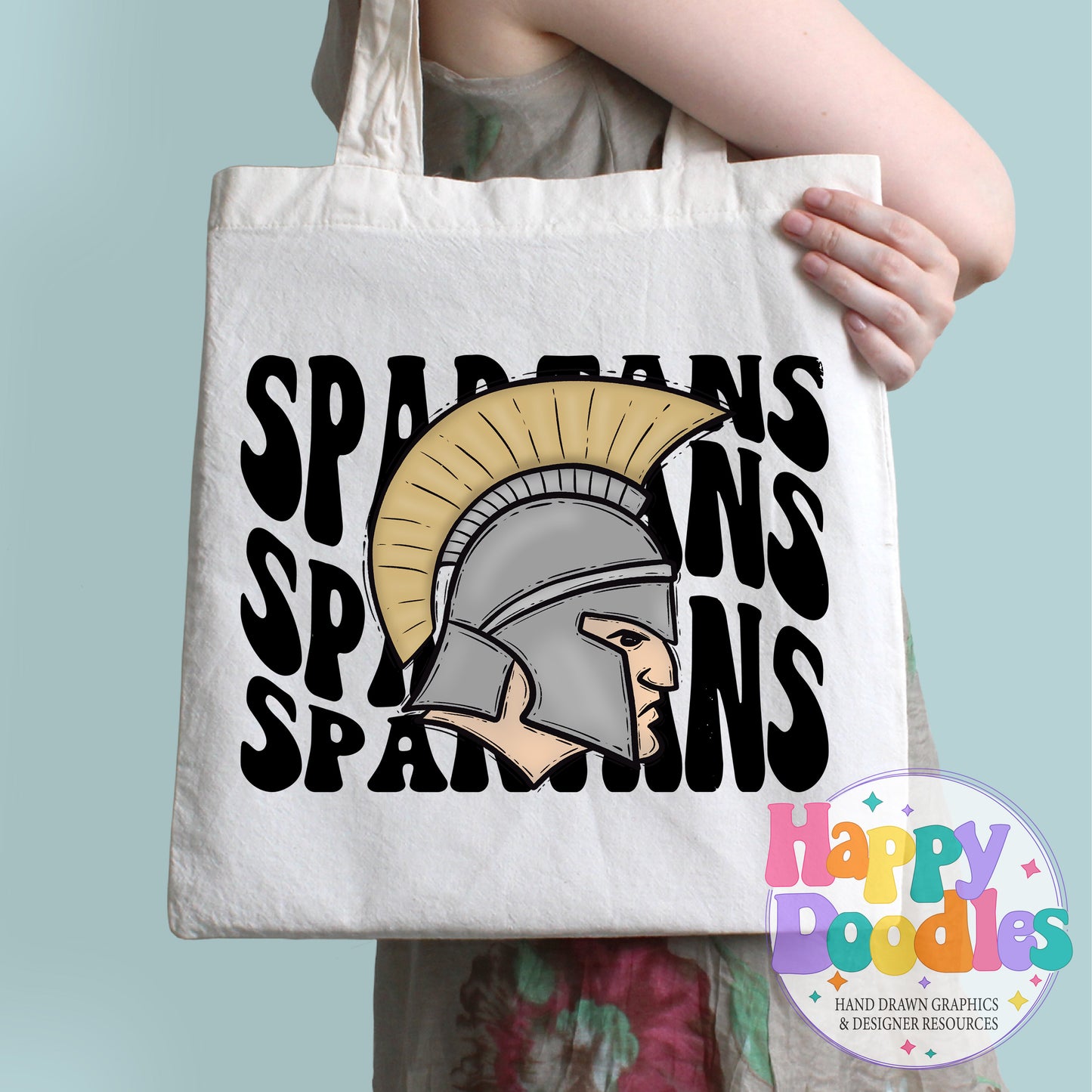Wavy Retro Spartans Mascot Printable PNG T‑Shirt Design - Happy Doodles Designs