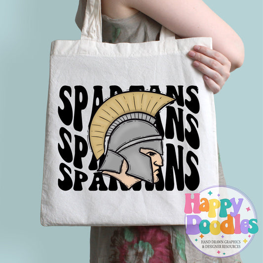 Wavy Retro Spartans Mascot Printable PNG T‑Shirt Design - Happy Doodles Designs