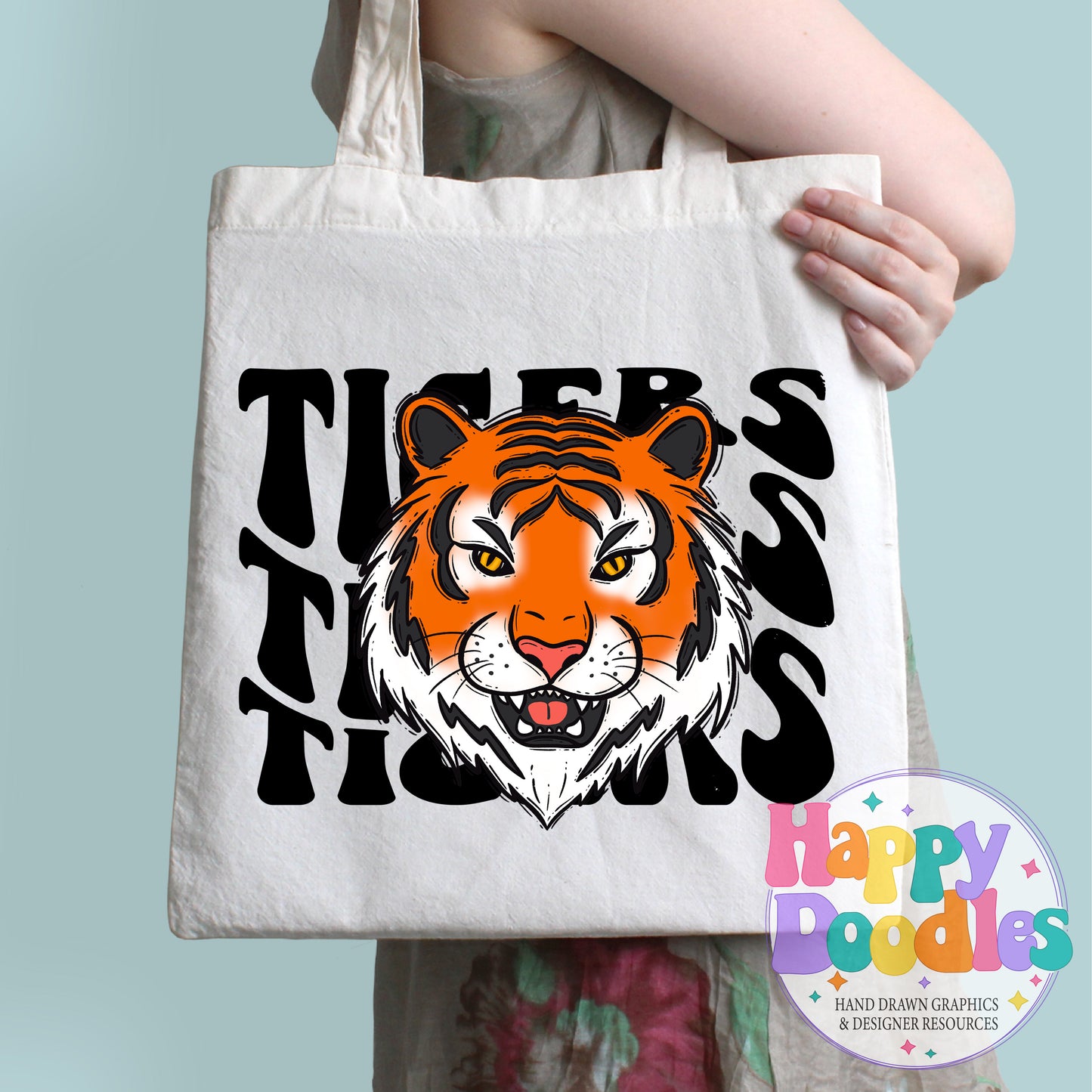 Wavy Retro Tigers Mascot Printable PNG for Sublimation & Crafts - Happy Doodles Designs