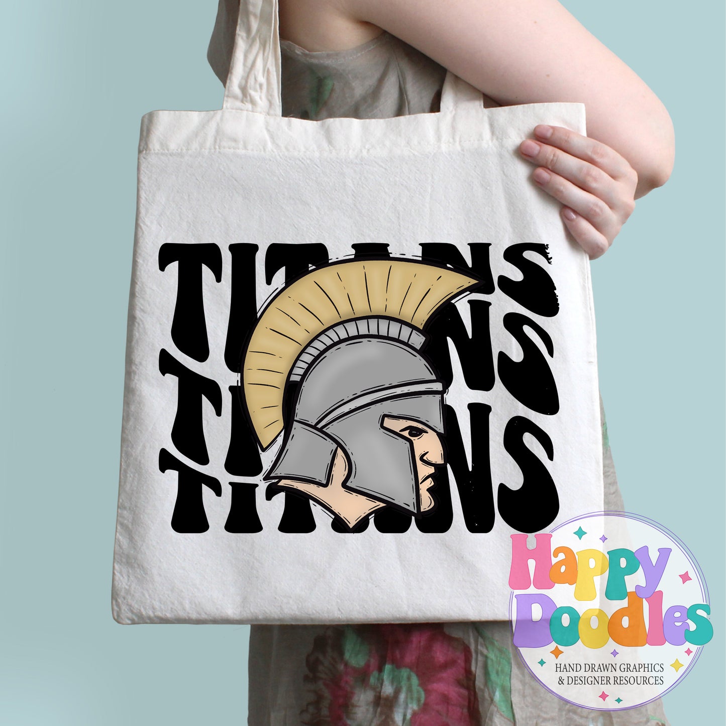 Wavy Retro Titans Mascot DIY Printable T‑Shirt Design - Happy Doodles Designs
