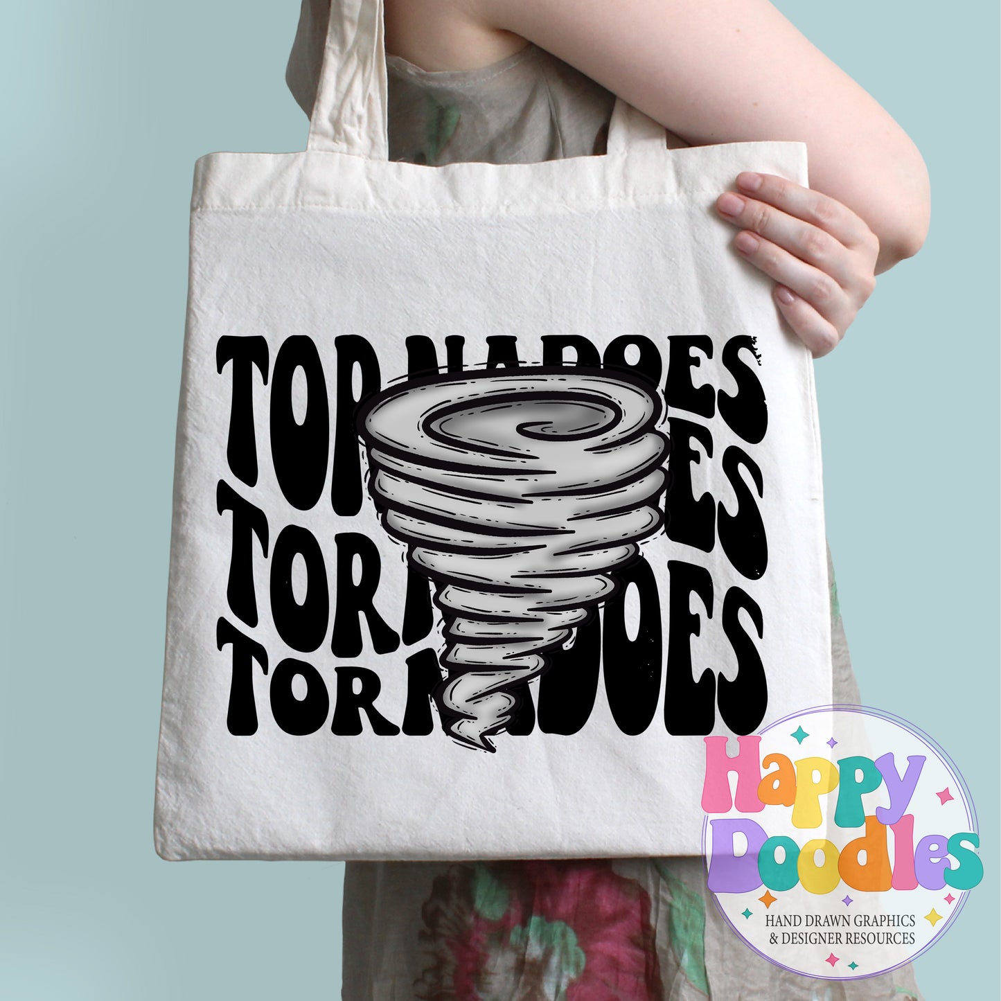 Wavy Retro Tornadoes Mascot Printable PNG T‑Shirt Design - Happy Doodles Designs