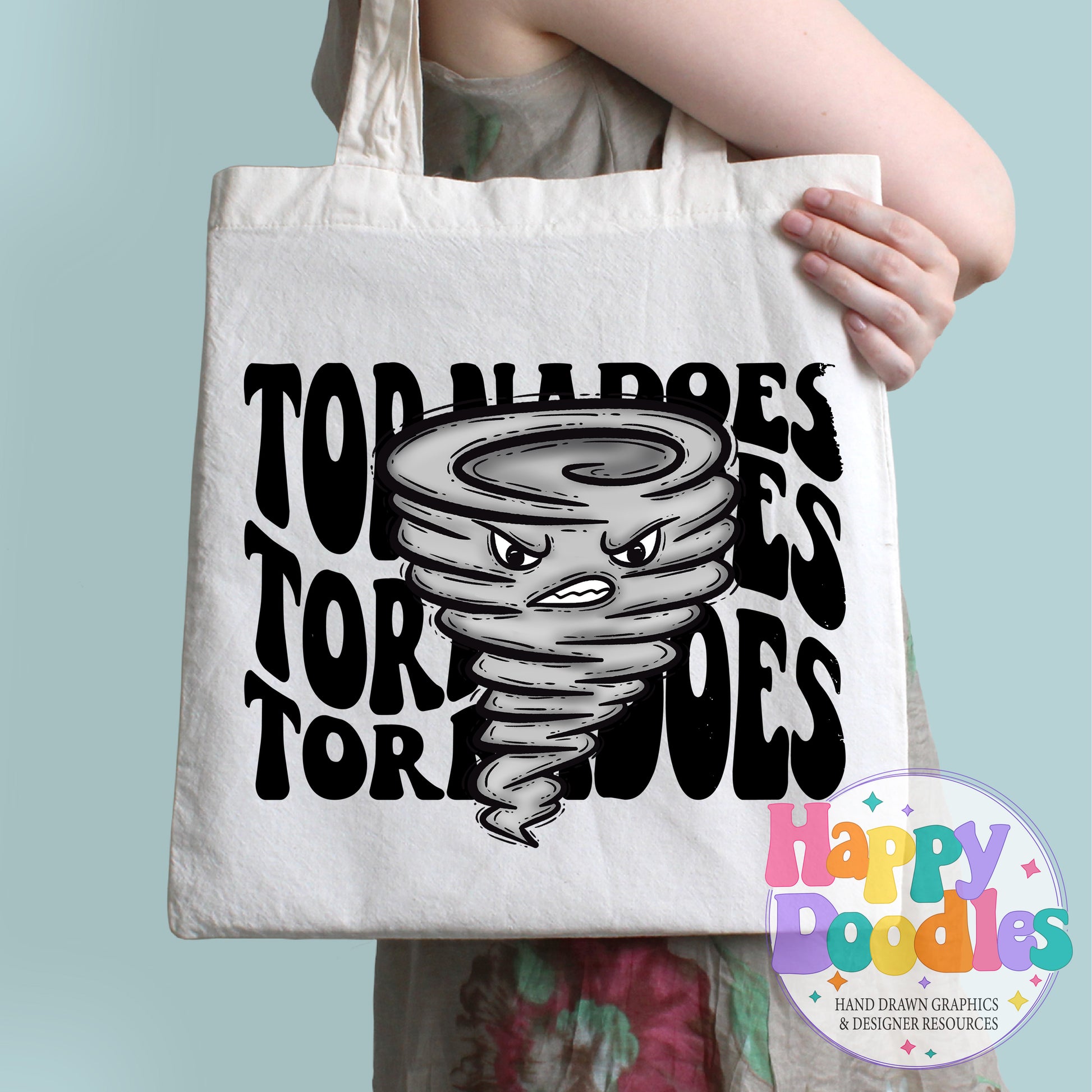 Wavy Retro Tornado Face Mascot Printable PNG - Happy Doodles Designs