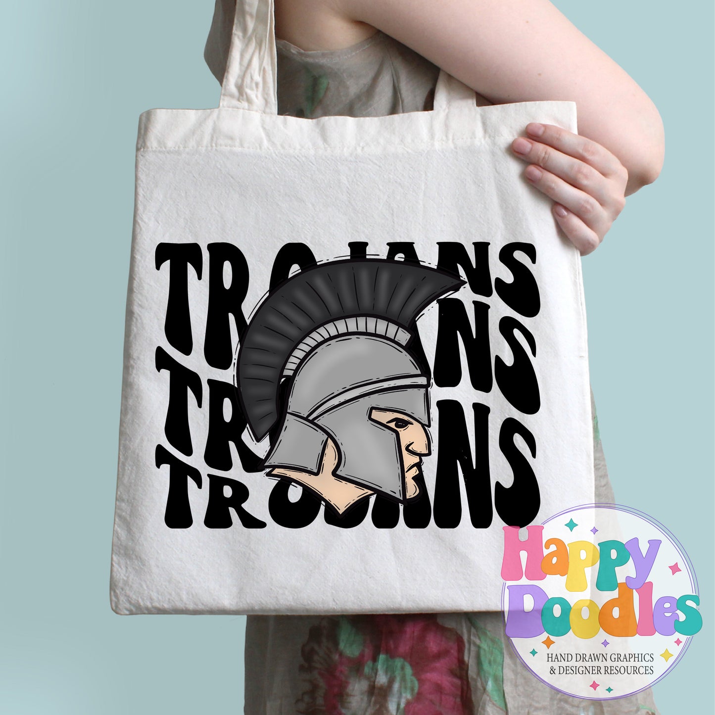 Wavy Retro Trojans Mascot Printable PNG for Sublimation & Crafts - Happy Doodles Designs