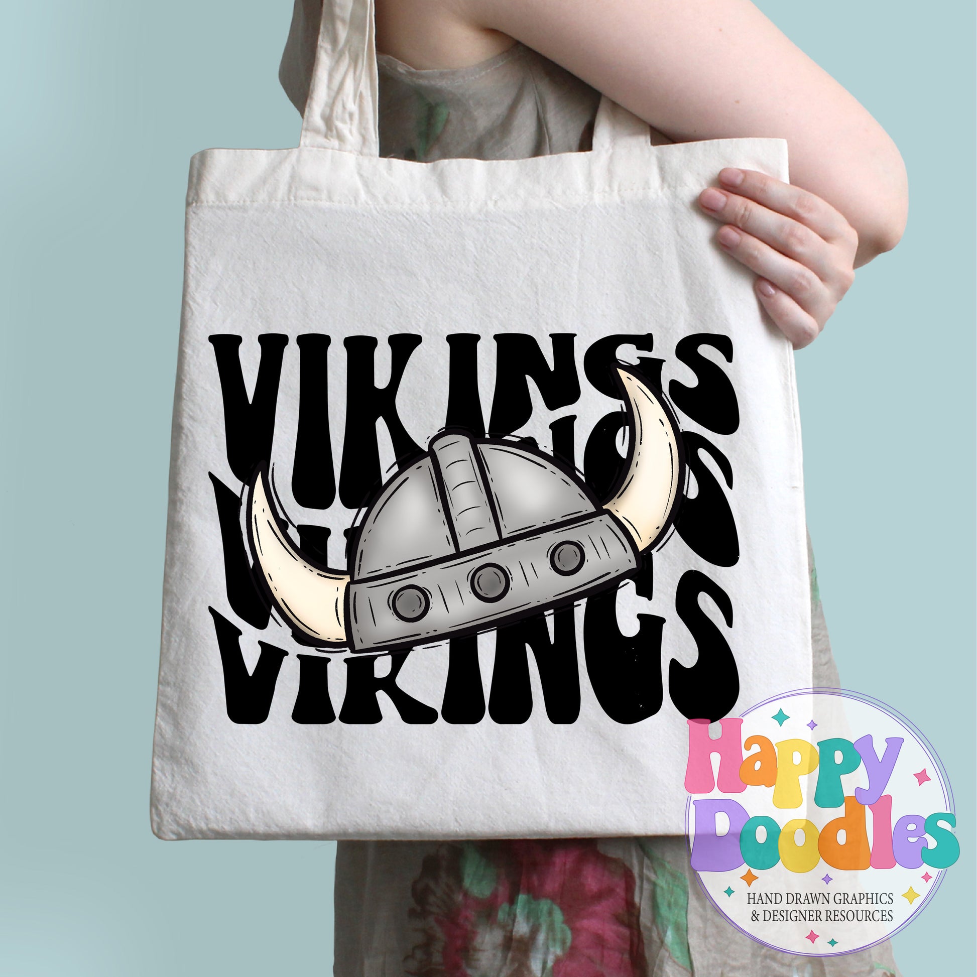 Wavy Retro Vikings Mascot Printable PNG T‑Shirt Design - Happy Doodles Designs
