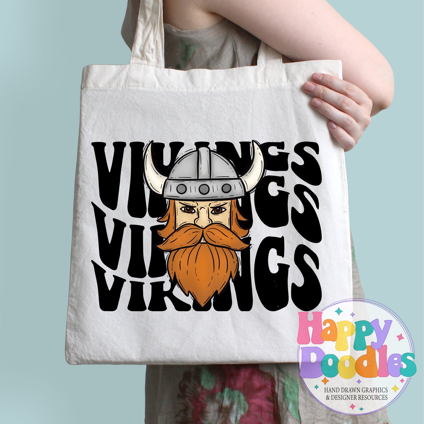 Wavy Retro Vikings Face Mascot Printable PNG - Happy Doodles Designs