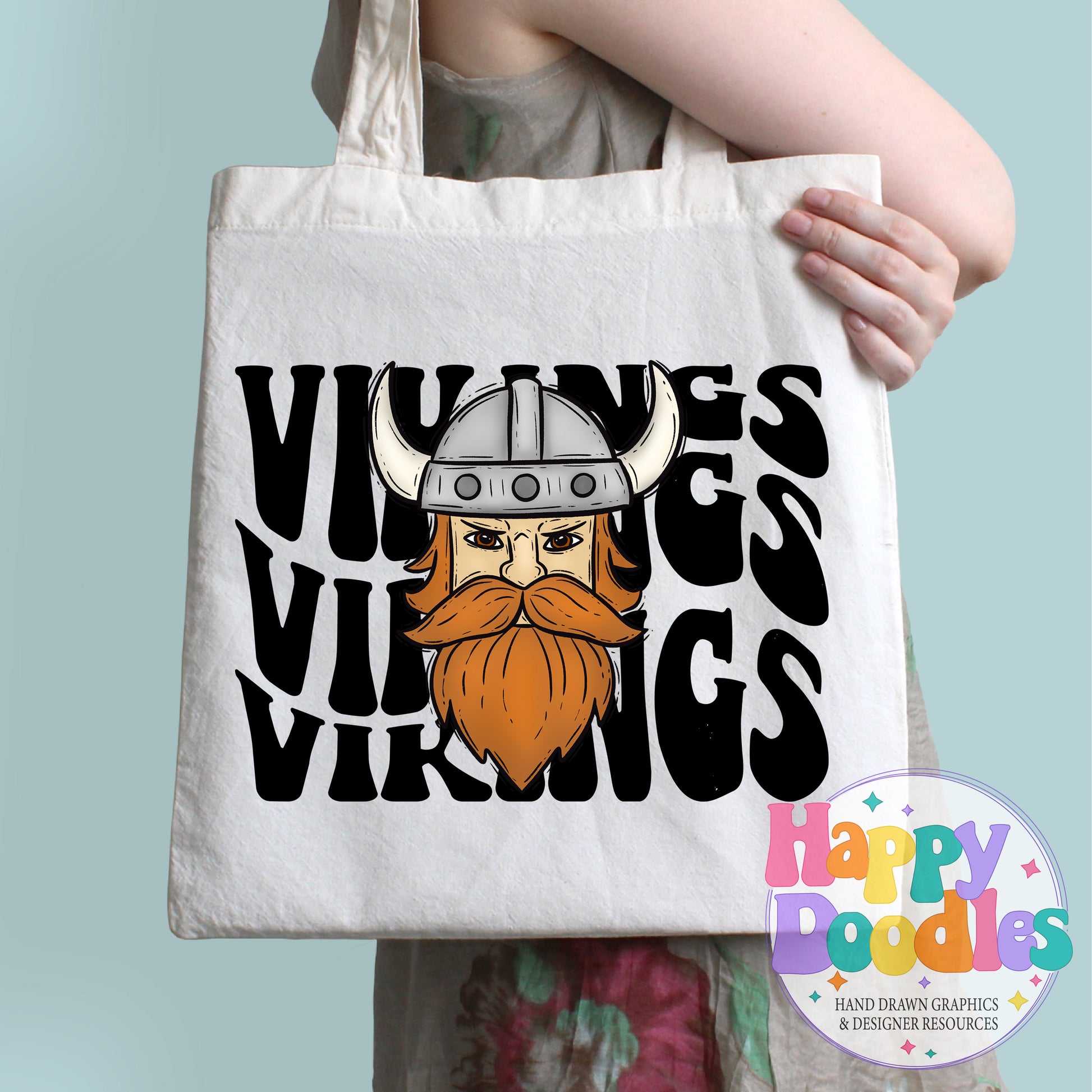 Wavy Retro Vikings Face Mascot Printable PNG - Happy Doodles Designs