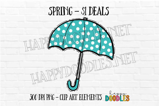 Aqua Umbrella -  Spring $1 Deal - Hand Drawn Commercial Use Clipart Graphics