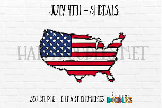 USA Flag Filled July 4th $1 Deal - Hand Drawn Commercial Use Clipart Graphics