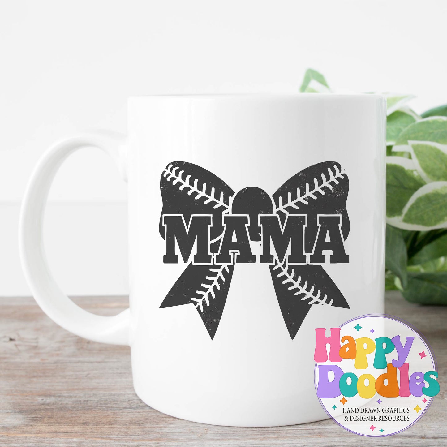 Baseball Mama Bow DIY Printable T-Shirt Design - Happy Doodles Designs
