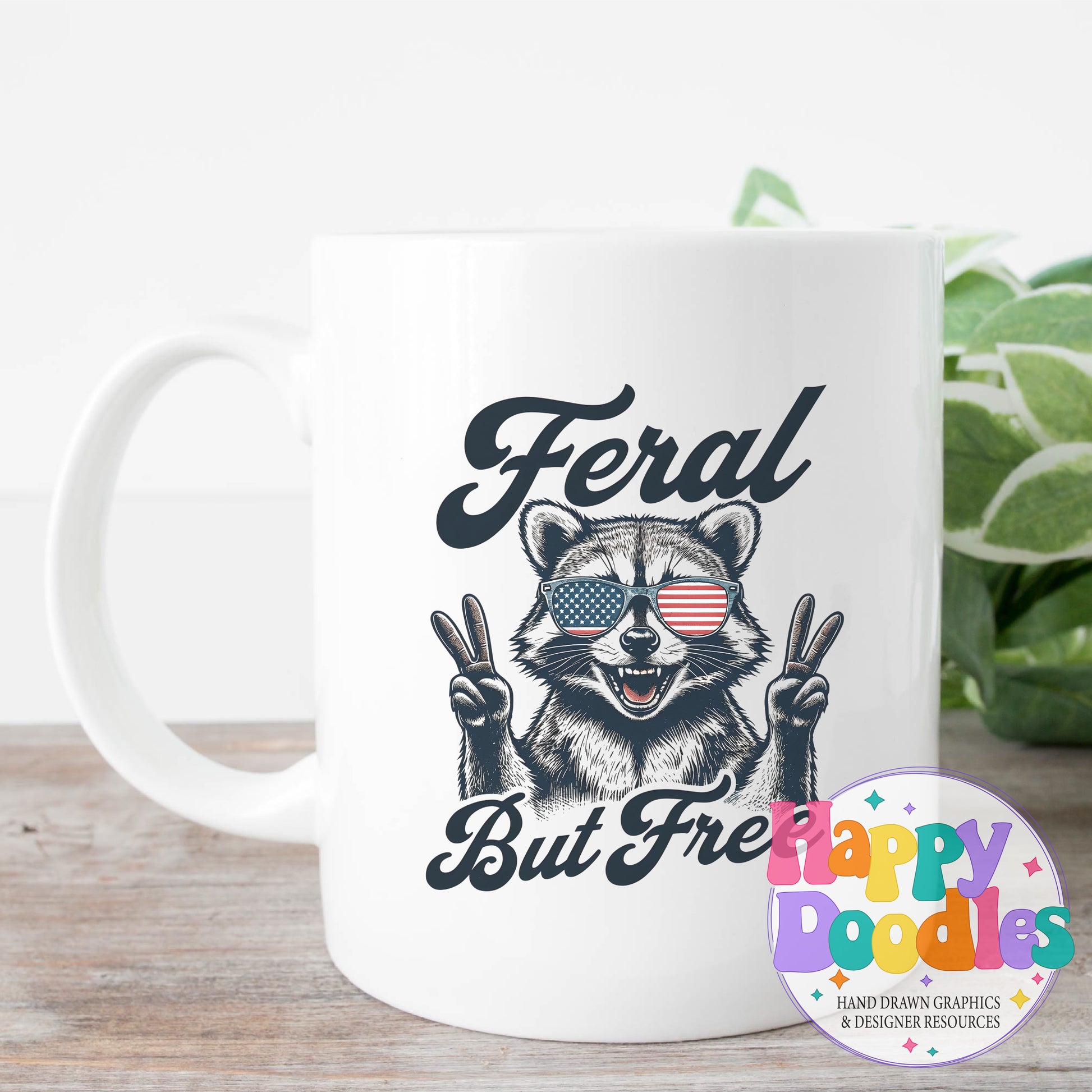 Feral But Free Raccoon DIY Printable T-Shirt Design - Happy Doodles Designs