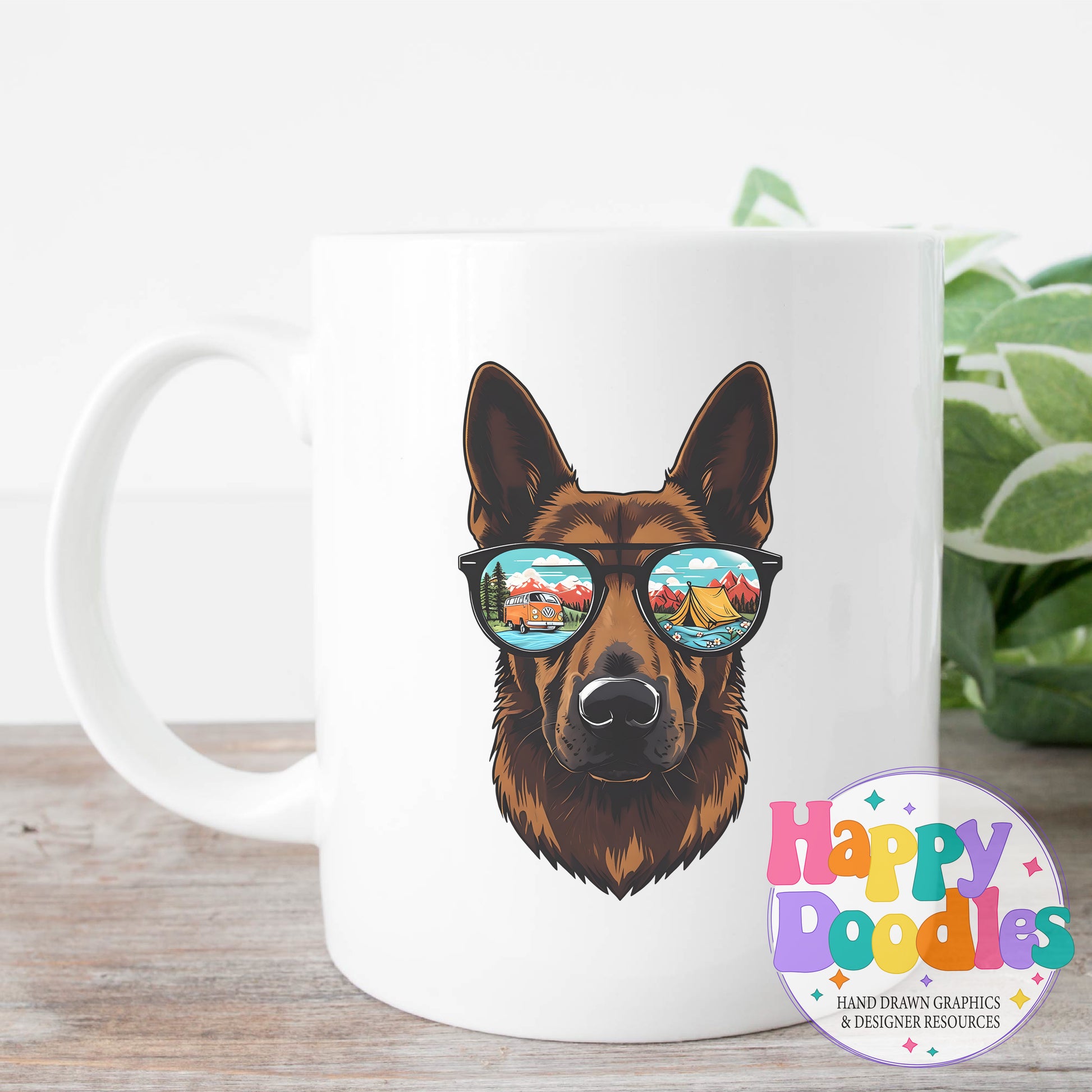German Shephard Camping Glasses Printable PNG for Sublimation & Crafts - Happy Doodles Designs