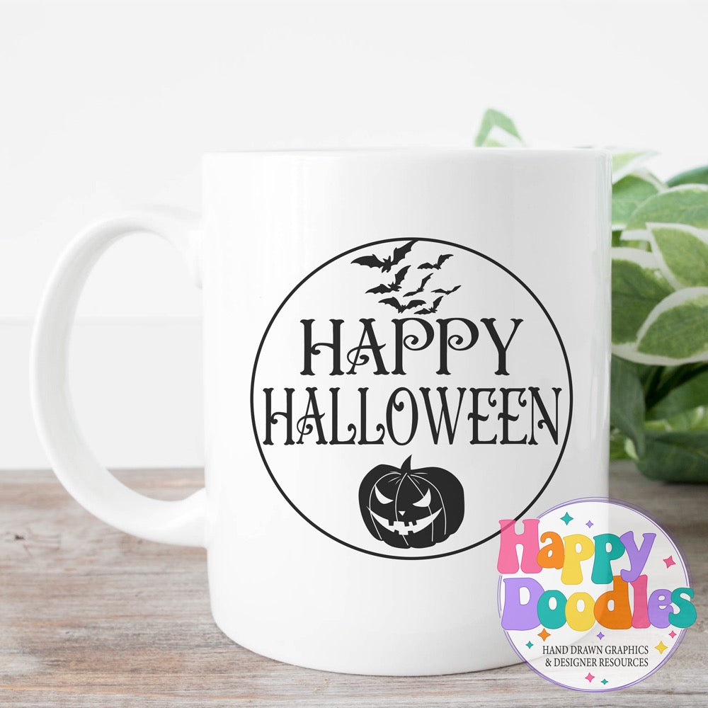 Halloween Sign Circle Happy Halloween SVG | Whimsical Porch/Wall Sign Design